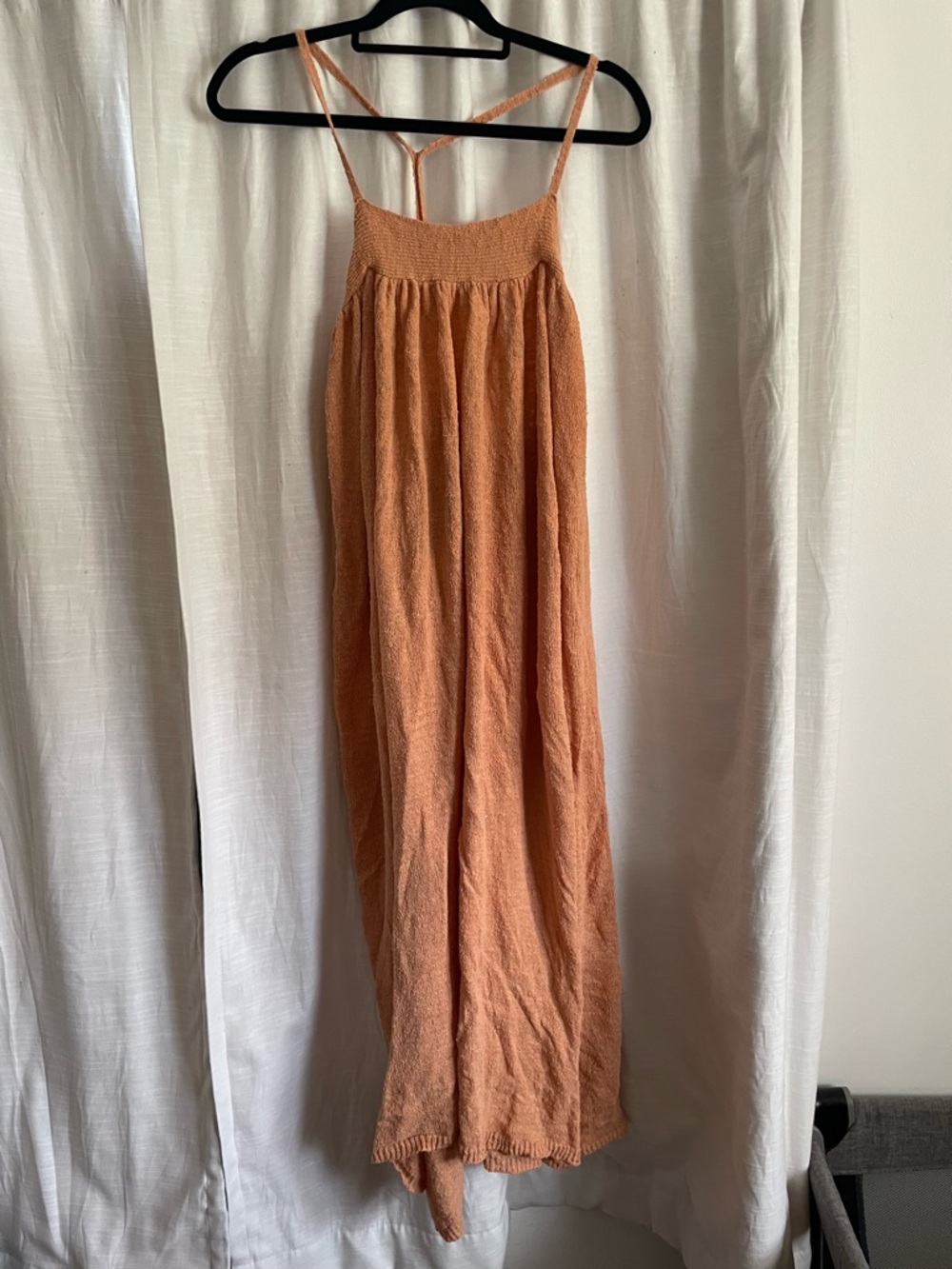 Free People Beach Sunset Orange Knit Maxi Dress with Spaghetti Straps